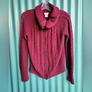 Joe Fresh  Burgundy Sweater Long sleeve knit cowl neck buttons Small